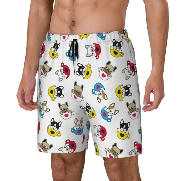 Fotbe French Bulldog With Coffee Cup Traje de Baño para Hombre – Shorts de Natación de Secado Rápido con Forro y Bolsillos-X-Large