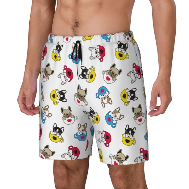 Balery French Bulldog With Coffee Cup Bañador para hombre, shorts de playa de secado rápido con entrepierna y forro de compresión-XX-Large