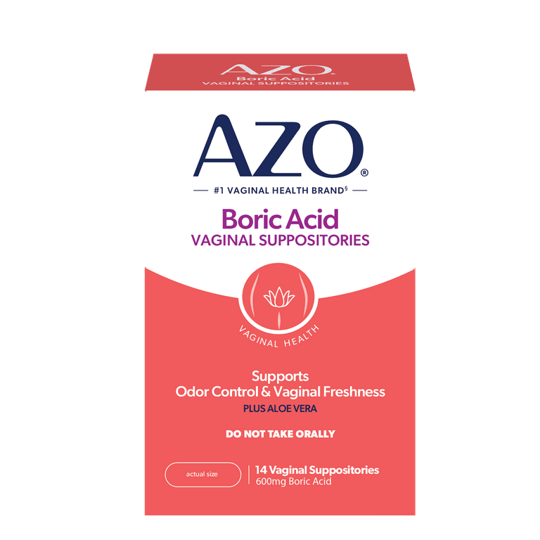 AZO Boric Acid Vaginal Suppositories, For Odor Control & Vaginal PH Balance with Boric Acid, 14 Ct