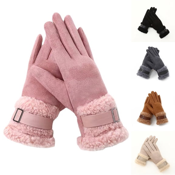 Ashirexll Gloves for Women Cold Weather, Warm Gloves, Suede Thread Mouth Winter Touchscreen Gloves for Ladies Outdoor Split Finger Grip