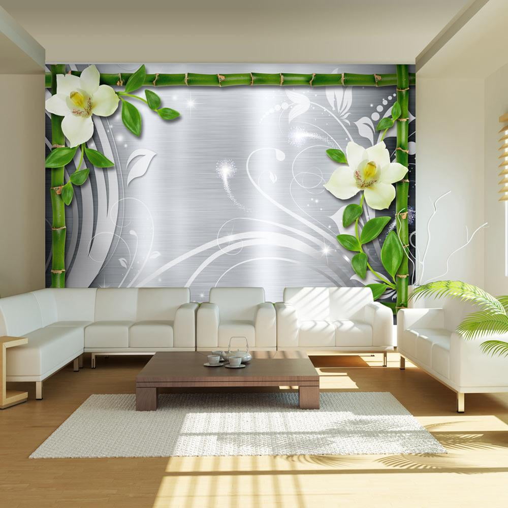 Zen Wall Mural Bamboo And Two Orchids