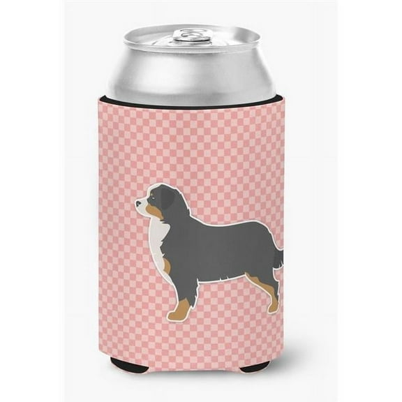 Bernese Mountain Dog Checkerboard Pink Can or Bottle Hugger