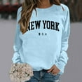 thumbnail image 2 of Women Fashion Sweatshirts New York Fashion Letter Print Long Sleeve Crew Neck Loose Fit Pullover Tops Sky Blue, 2 of 6