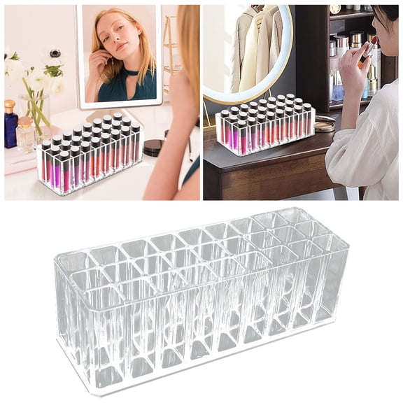 Clear Acrylic Makeup Organizer 27 Slots Lip Gloss Perfume Holder Compact Storage Display For Lipstick Tubes Brushes Beauty Tools