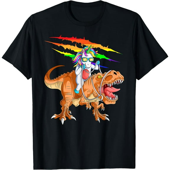 Unicorn Riding T-Rex Dinosaur Unisex T-Shirt for Men Women Kids Toddler
