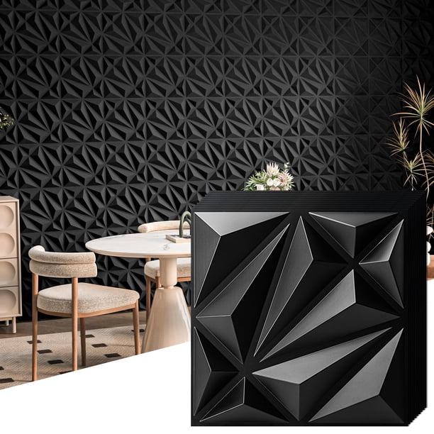 Panel decorativo de pared Art3d, paquete de 33, textura diamante, 30 x 30 cm, negro