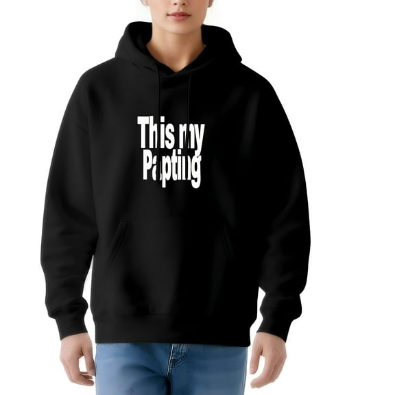 Women's Casual Black Hoodie with Front Pockets ' This rny Puiting ' Graphic Long Sleeve Pullover Sweatshirt Relaxed Fit