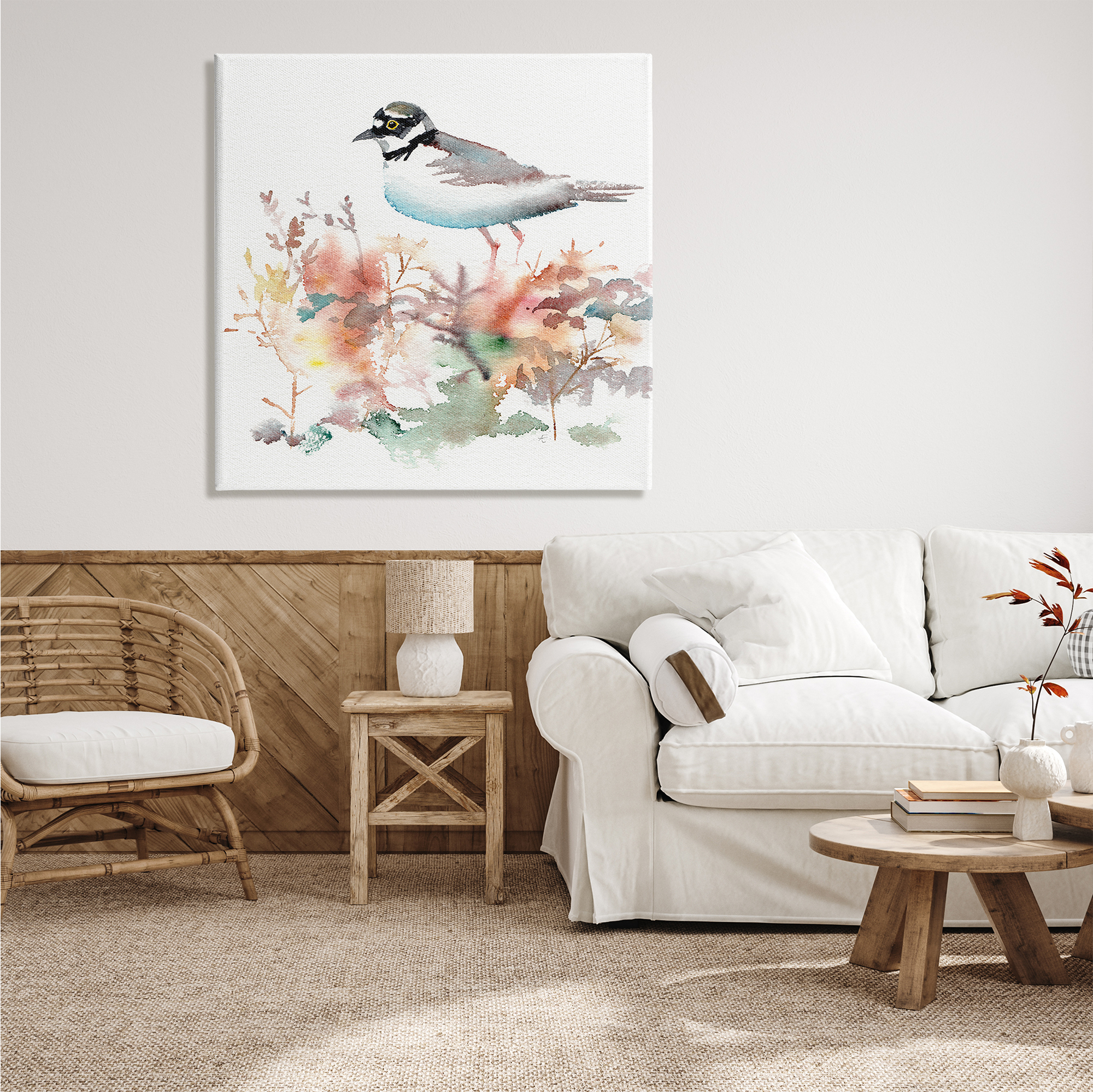 Stupell Indtries Little Ringed Plover Bird in Country Wildflower Field,36 x 36,Design by Verbrugge Watercolor