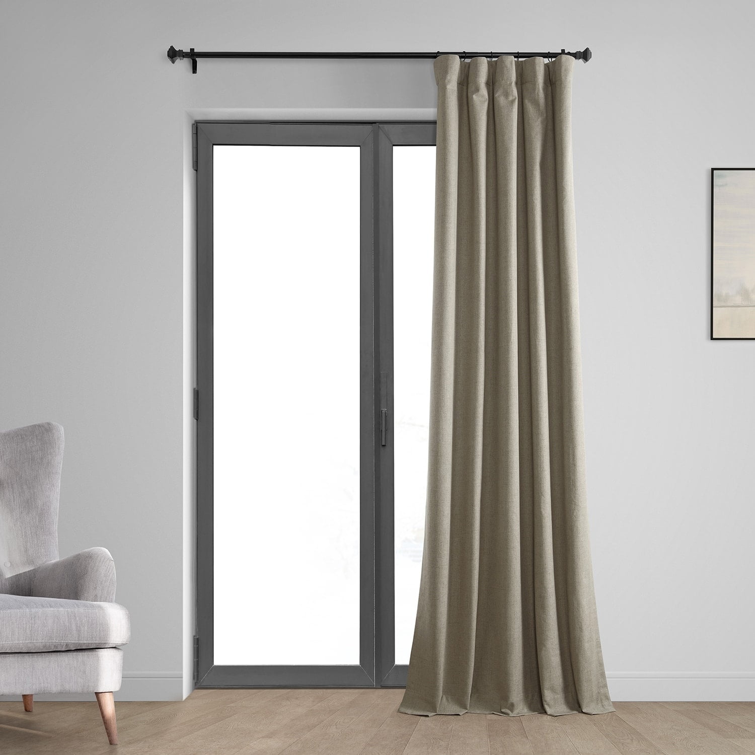Exclusive Fabrics  Vintage Thermal Cross Linen Weave Blackout Curtains (1 Panel) Warm Taupe 50 X 120 120 Inches