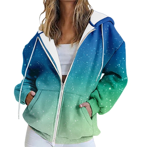 Bovemsi Sweatshirt for Women Zip Activewear Jacket Coat Printed Fall Outwear With Pockets Zip Up Hoodie