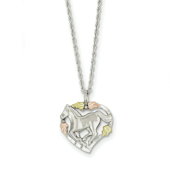 Sterling Silver & 12K Horse In Heart Necklace (Weight: 0.09 Grams, Length: 18 Inches)