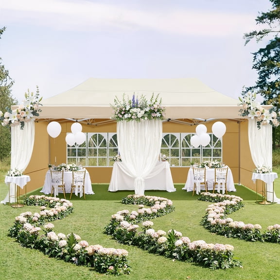 JHKNNK 10x20 FT Pop Up Canopy Tent Party Tent Outdoor Event Protable Instant Shelter Canopy Gazebo with 4 Removable Sidewalls, Beige