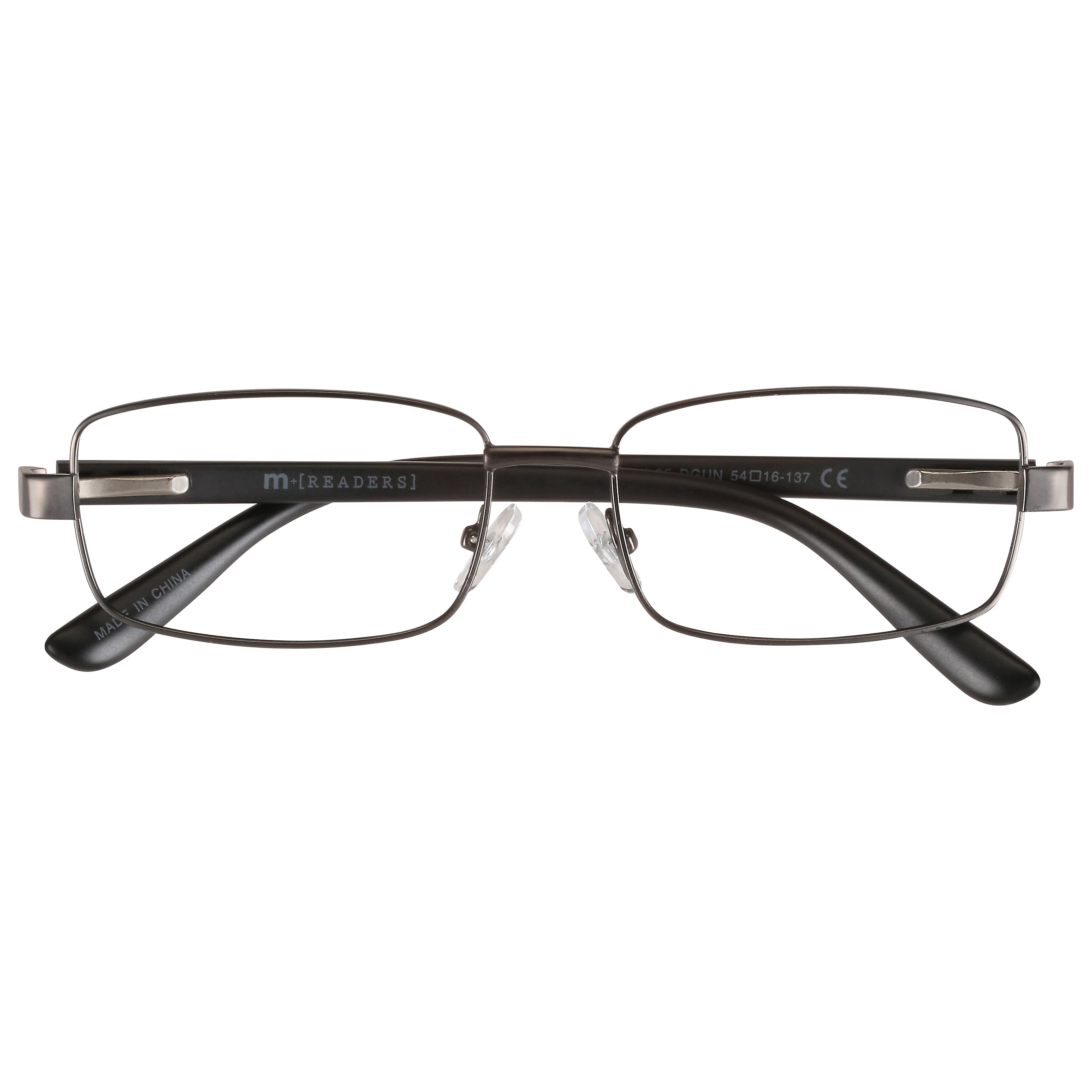 (2 pack) M+ Mens Rectangular Metal Reading Glasses Dgun 3.00 Reed in Gunmetal with Matte Black Temples