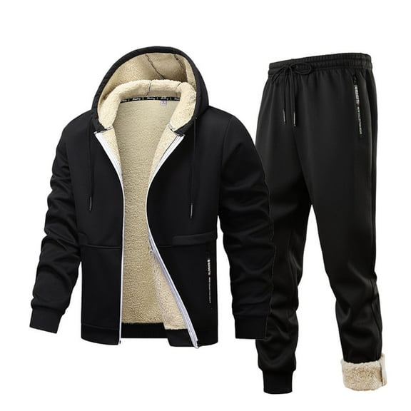 Yievot Men's 2 Piece Fleece Outfits Winter Thermal Hoodie Zip Up Jacket Tracksuit & Joggers Sweatpants Sweatsuit Set