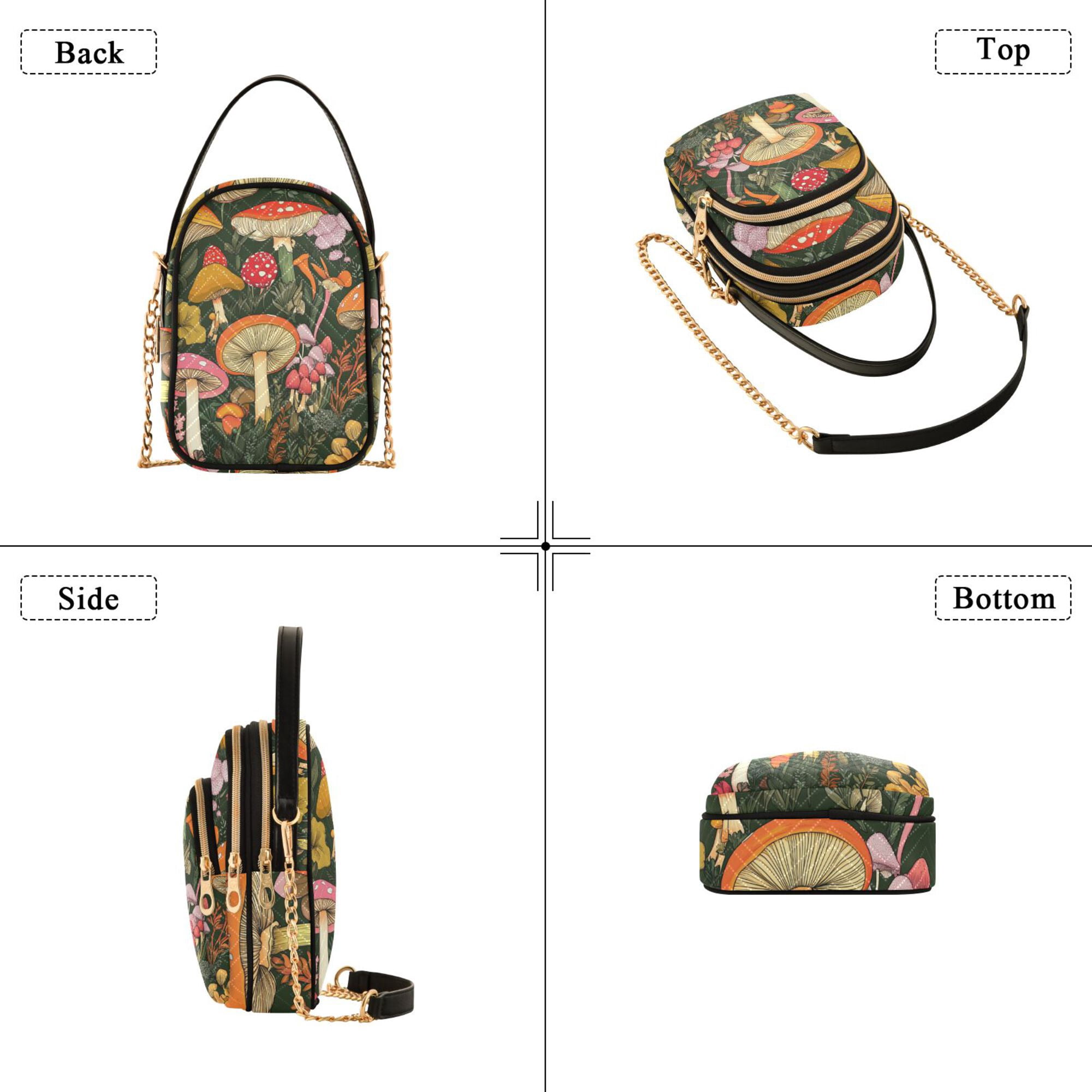 FORMRS Crossbody Bag for Women Quilted Travel Shoulder Cell Phone Purse with Chain Strap Handbag, Colorful Mushroom