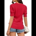 thumbnail image 2 of Suéter de Corta Abullonada para Mujer, Informal, de Verano, con Cuello Redondo, Blusa de Punto Acanalado. Rojo S, 2 of 5