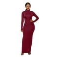 thumbnail image 2 of Lindreshi Plus Size Dresses for Women on Women's Casual Color High Collar Long Sleeve Stretch Slim Long Dress, 2 of 6