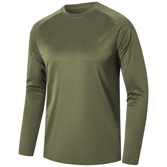 Men's Casual Sports Lightweight Quick-Drying Long Sleeve Base Layer Top, Breathable and Moisture-Wicking for Men's Workout and Outdoor Activities,Army Green,L