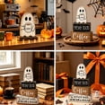 thumbnail image 5 of 4 Pcs Halloween Decorations Table Decor Coffee Ghost Wooden Sign Halloween Tiered Tray Decor Farmhouse Ghost Tabletop Centerpiece Decorative Coffee Bar Block Signs for Home Office Kitchen Shelf, 5 of 6