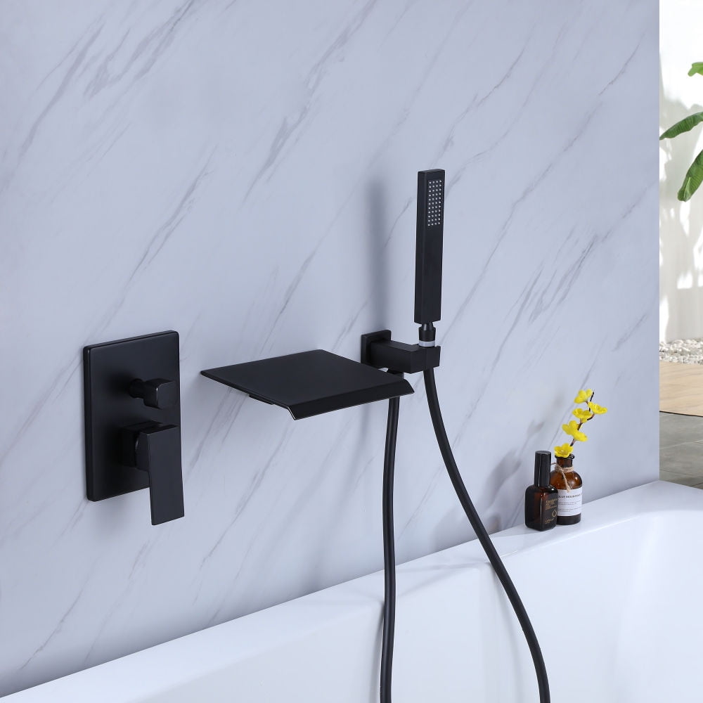 Kepooman Pressure-Balance Wall Mount Tub Faucet, Kitchen Faucets with Hand Shower for Kitchen, Matte Black Kepooman Pressure-Balance Wall Mount Tub Faucet, Kitchen Faucets with Hand Shower for Kitchen, Matte Black