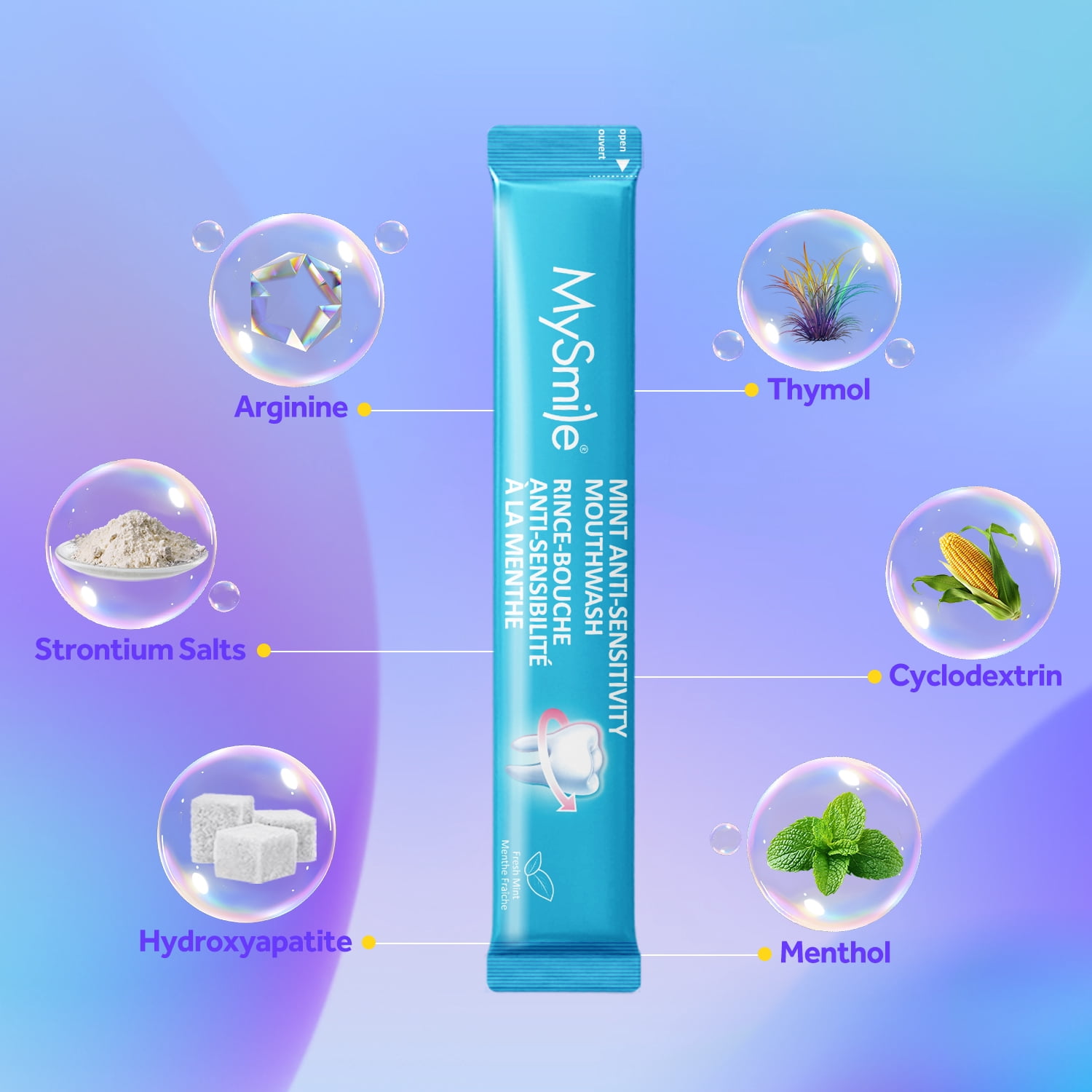 MySmile 10% Nano Hydroxyapatite Anti-Sensitivity Mouthwash, Travel Size Pockets Mouth Wash, Fluoride Free Alcohol-Free Remineralizers, Whitens Teeth, Enamel Strength Oral Rinse, Fresh Mint, 30 Pack
