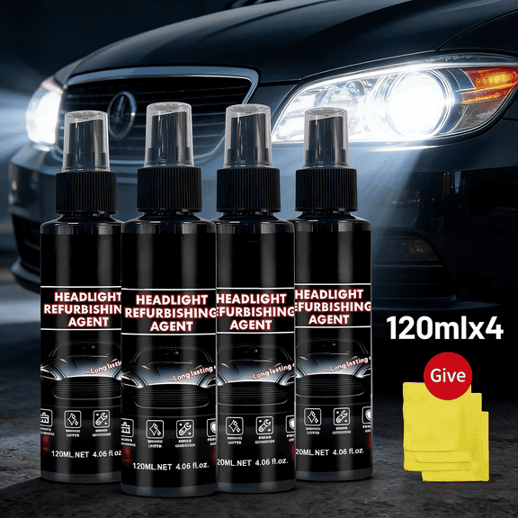 Ceramic Headlight Restoration Kit – Guaranteed To Last As Long As You Own Your Vehicle – Brings Headlights Back to Like New Condition - Equipped with wiping tools(Pack of 4)
