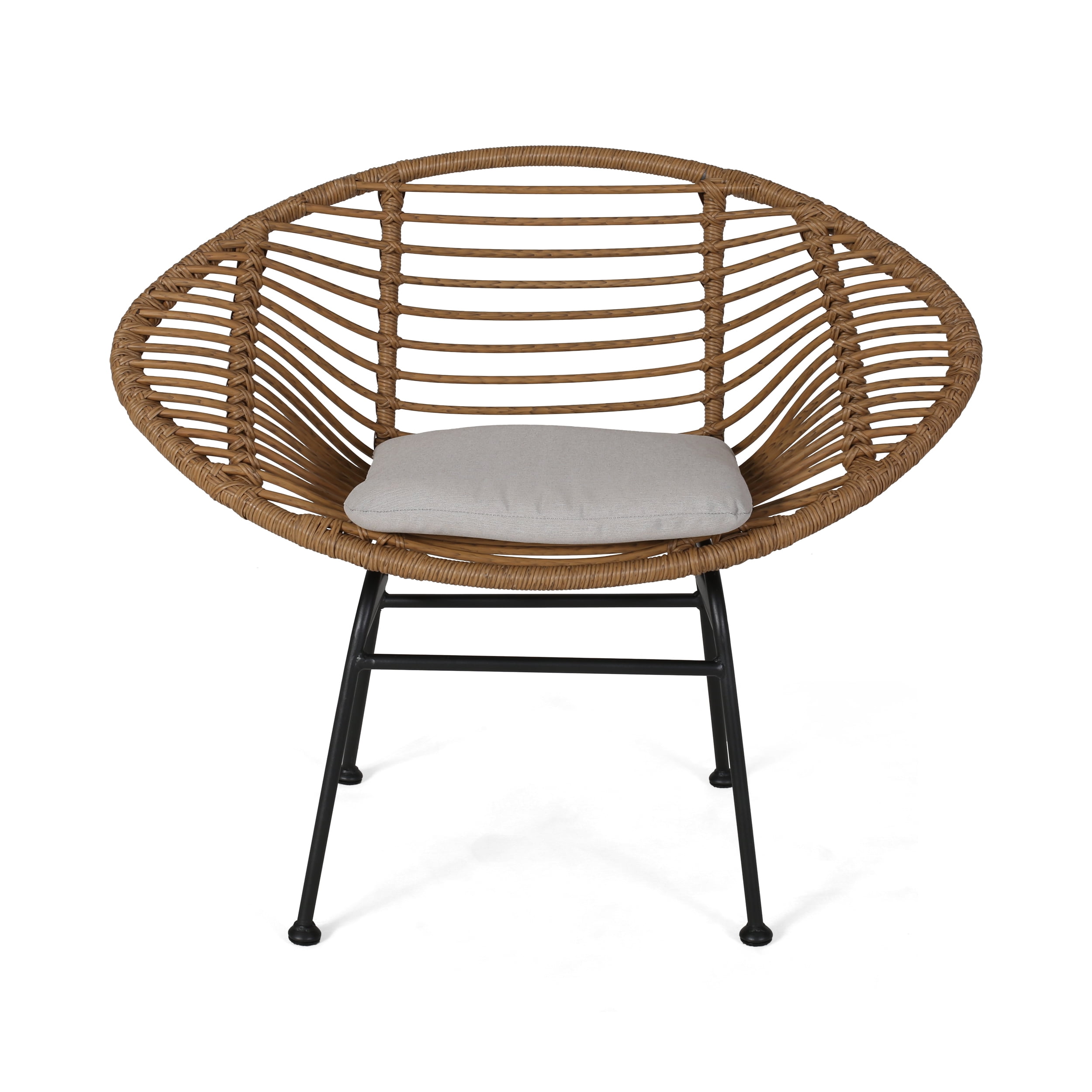 Outdoor Woven Cushioned Patio Chair Set of 2, Leisure Rest Chairs for Patio Garden, Light Brown