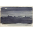 thumbnail image 2 of Jean-Hippolyte Flandrin 18x13 Black Ornate Wood Framed Double Matted Museum Art Print Titled - View of Rome at Night (1836), 2 of 5