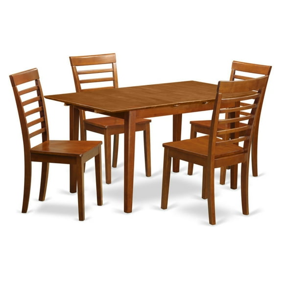 East West Furniture 5-Piece Kitchen Table Set-Finish:Saddle Brown,Number of Items:5,Shape:Rectangular,Style:Microfiber Seat