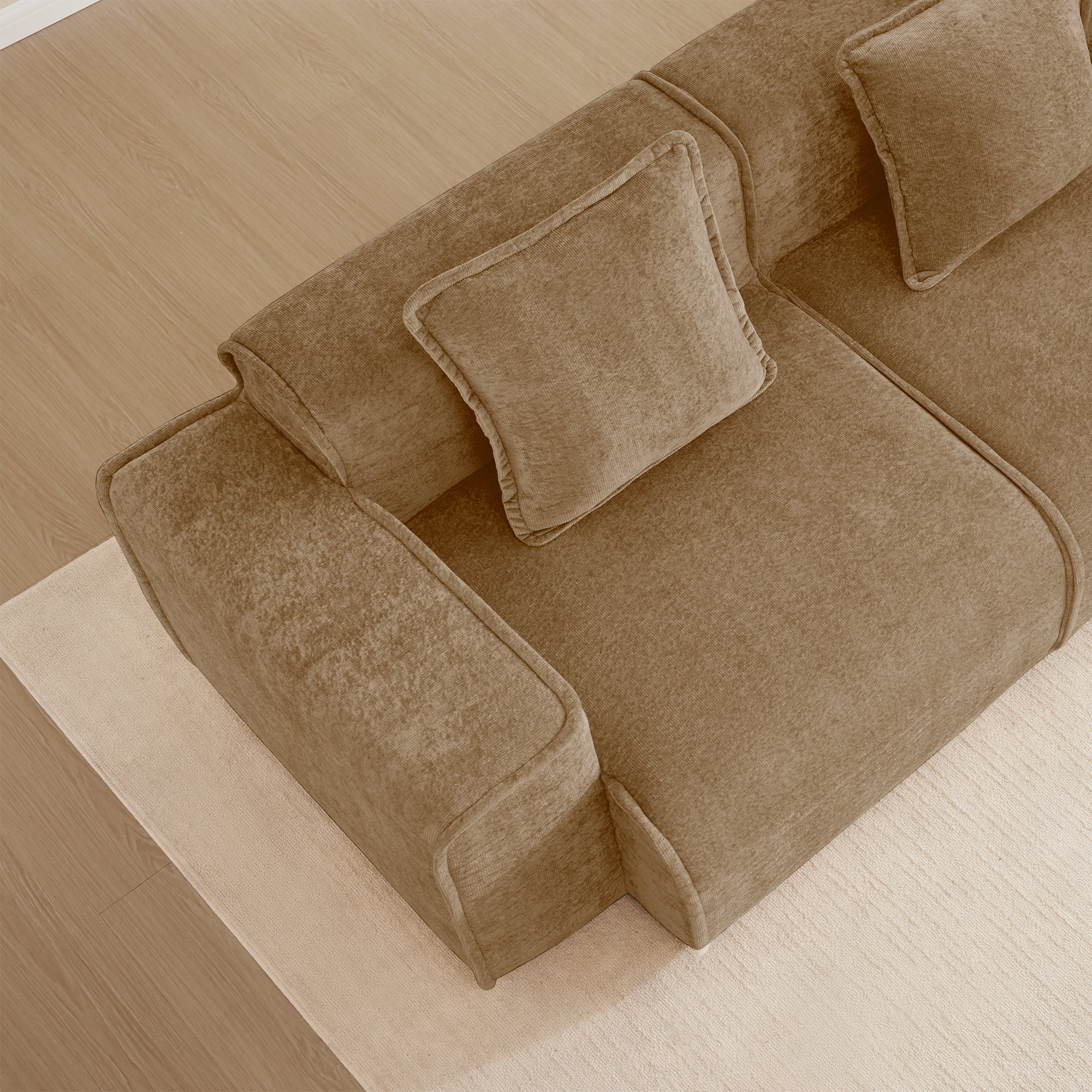 Anpport 78" Modular Sectional Cloud Loveseat Sofa, 2‑Seater Premium Velvet Upholstered Couch with Pillows, No Assembly, for Living Room, Bedroom & Small Apartment, Brown