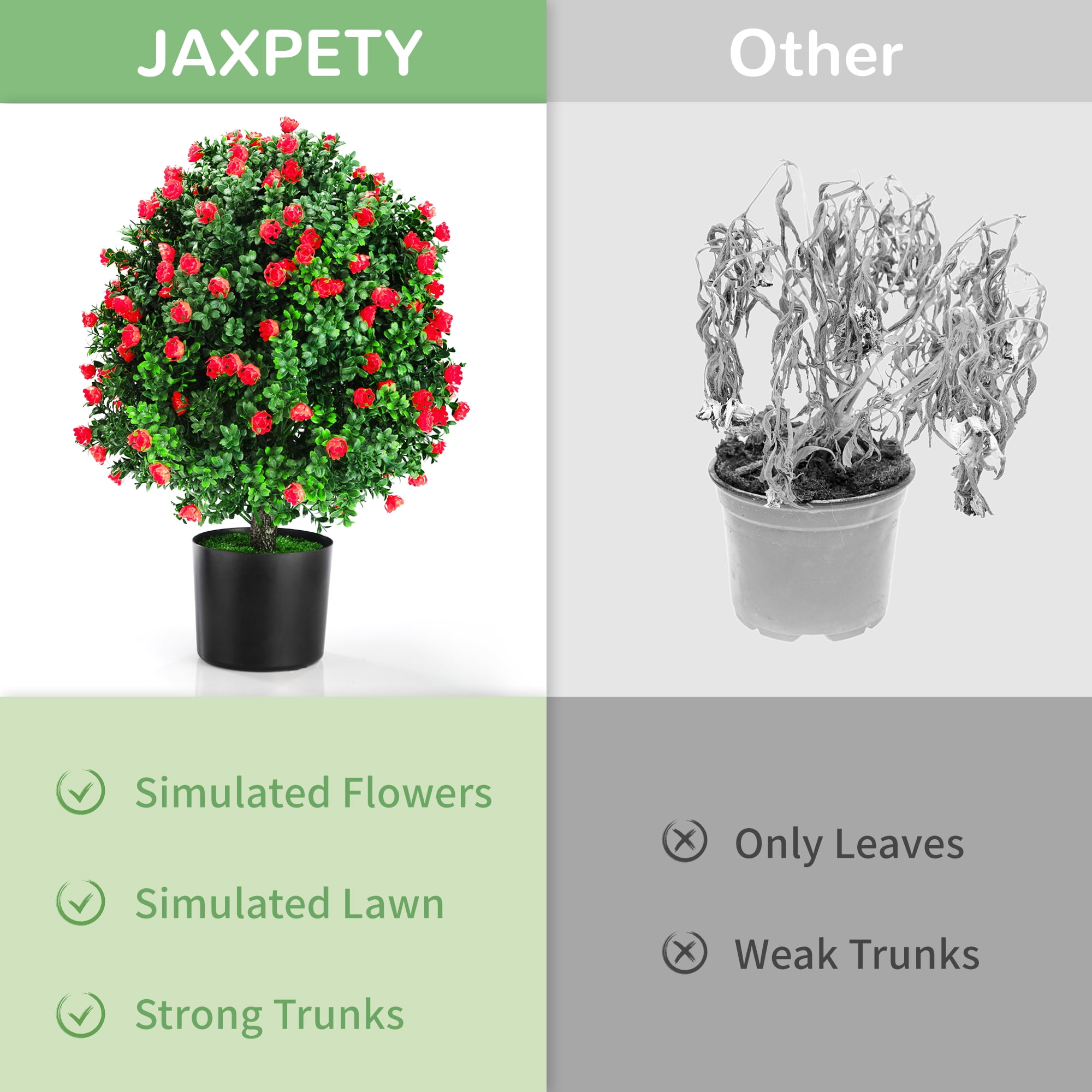JAXSUNNY  2 Packs 22 Inch Artificial Rose Topiary Tree, UV Resistant Ball Tree Fake Tree Potted Plants for Indoor Outdoor Porch Garden Decor