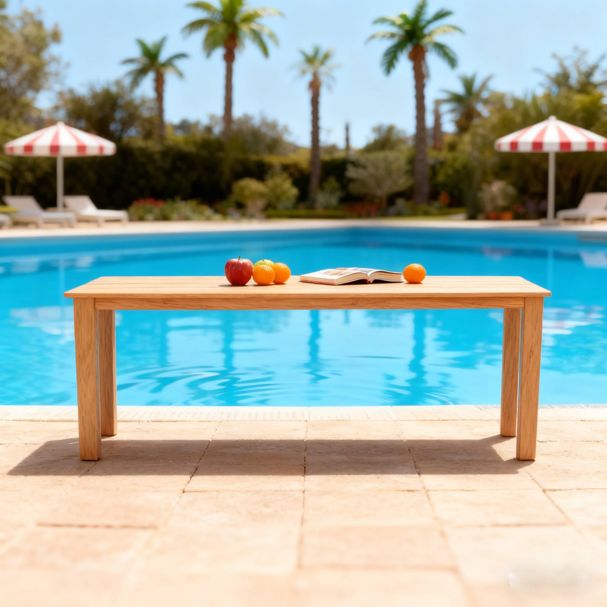 Outdoor Dining Table, 68.9 Inch Simple Solid Dinner Table for Garden Patio Backyard Picnic Casual Outdoor Meals, Teak