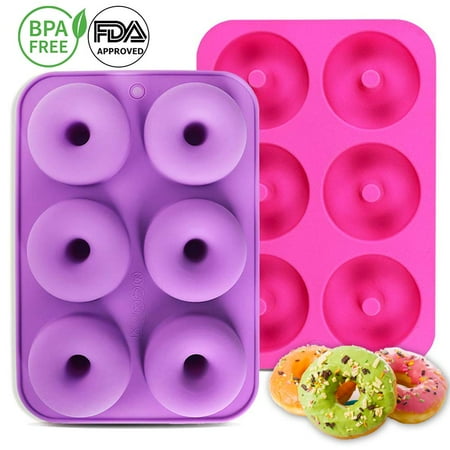 2-Pack Donut Baking Pan of 100% Nonstick Silicone. BPA Free Mold Sheet Tray. Makes Perfect 3 Inch Donuts. FDA Approved Food Grade. Easy Clean, Dishwasher Microwave Safe(Rose red & Light