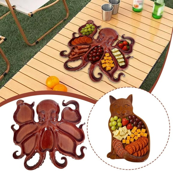 QHUDLV rujjftsy Octopus Charcuterie Platter, Unique Octopus Design Wood Serving Tray, Ocean Theme Party Octopus Bread Board, Funny Animal Shaped Platters Tray, Gift for Seafood Lovers