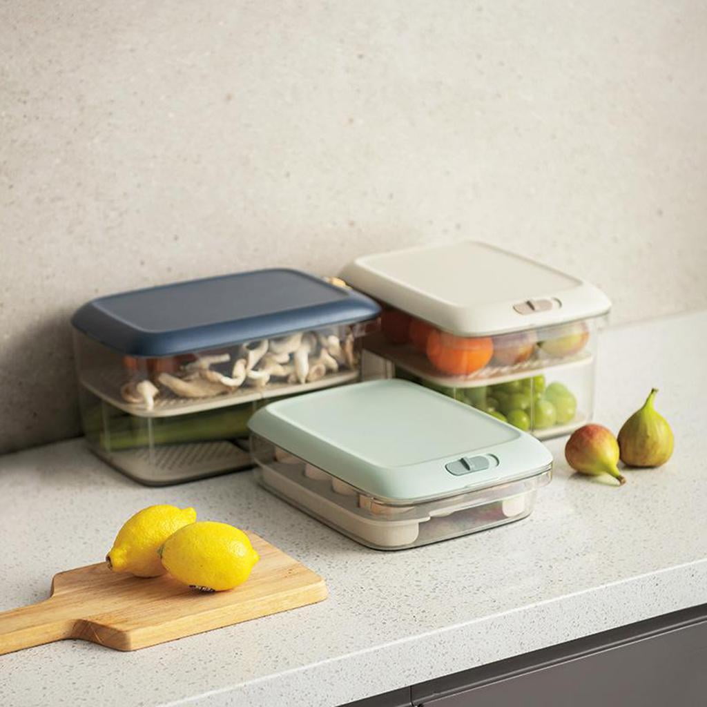 Fiocias Food Storage Containers Eggs Fish Organizer with Lids for Cabinet Blue B