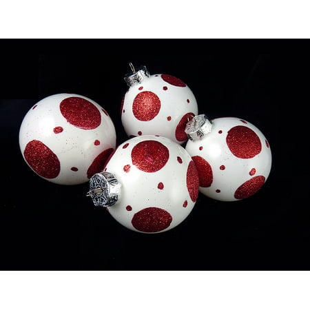 4ct Peppermint Twist Shatterproof White & Red Dot Christmas Ball Ornaments 3"