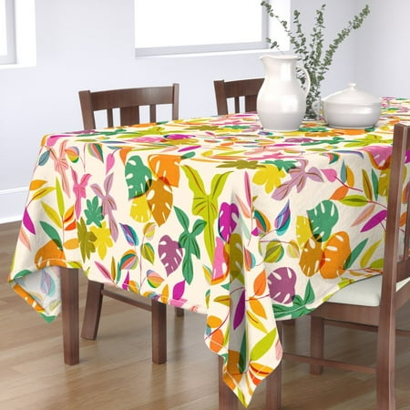 

Cotton Sateen Tablecloth 70 x 144 - Jungle Large Bright Leaves Plants Colourful Leaf Tropical Print Custom Table Linens by Spoonflower