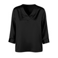 thumbnail image 5 of V Neck 3/4 Length Sleeve Silk Satin Blouses for Women Dressy Casual Loose Fit Tops Comfy Lightweight Silky All Season Shirts, #01 Black, XXL, 5 of 6