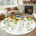 thumbnail image 3 of Spring Flower Round Area&nbsp;Rug 5ft Watercolor Yellow Sunflower Purple Floral Green Leaf Plant Non-Slip&nbsp;Washable Circle Rugs Soft Felt Indoor Floor Mat for Bedroom Kitchen Living Room Bathroom, 3 of 9