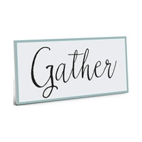 Gather Mint Border Black Script 10 x 5 Wood Wall Sign Plaque