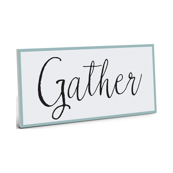 Gather Mint Border Black Script 10 x 5 Wood Wall Sign Plaque