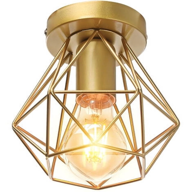 Lámpara de techo industrial AZUL jaula de metal forma de diamante lámpara de suspensión iluminación sala de estar pasillo dorado