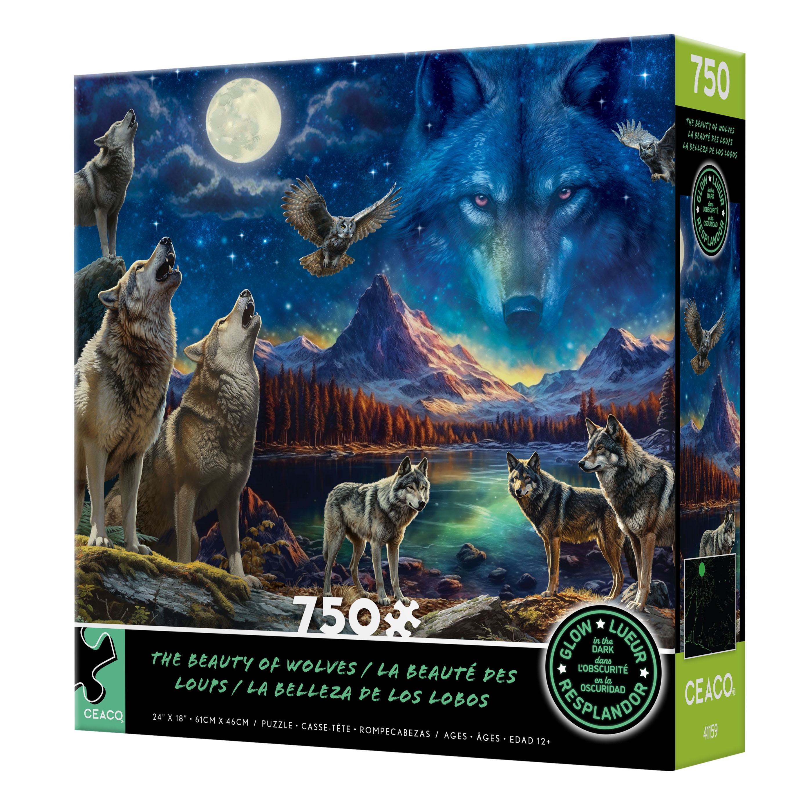 Ceaco The Beauty of Wolves Glow 750 Piece Interlocking Jigsaw Puzzle