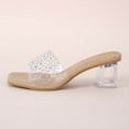 thumbnail image 4 of Anuirheih Clearance Slip on Sandals Women,Women's Summer Fashion Casual Square Slippers Rhinestone Decoration Middle Heel Slippers(Khaki), 4 of 6