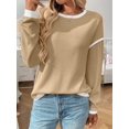 thumbnail image 3 of Women'S 2025 Fall Crew Neck Long Sleeve Oversized Color Block Sweaters Ribbed Knit Side Slit Pullover Khaki L, 3 of 7