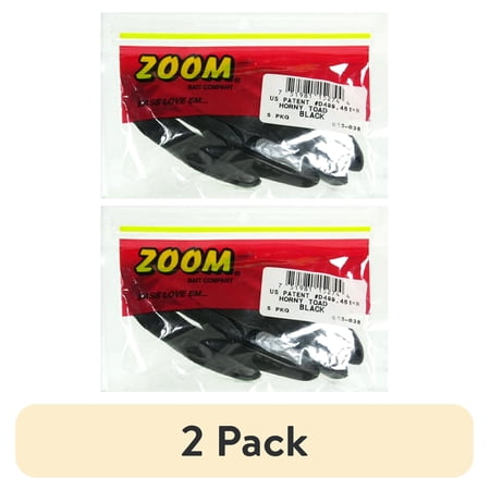(2 pack) Zoom Horny Toad Freshwater Fishing Soft Bait for Bass Black 4 1/4 5-pack