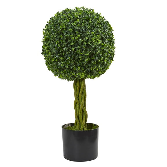 Nearly Natural 2' Boxwood Ball with Woven Trunk Artificial Tree, UV Resistant