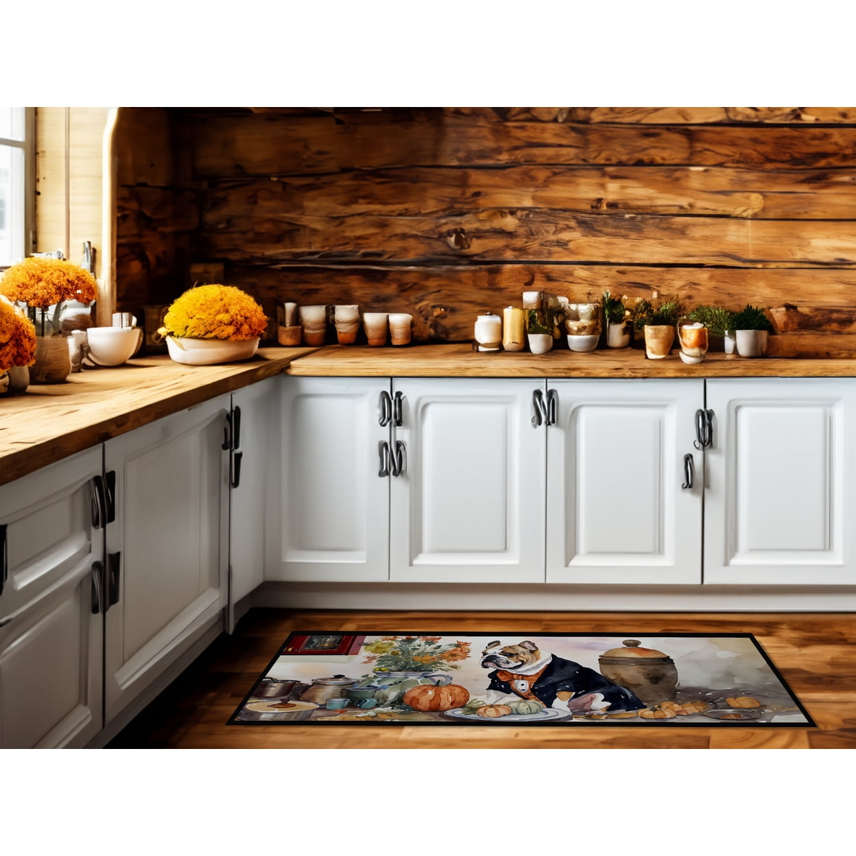 English Bulldog Fall Kitchen Pumpkins Runner Mat 28x58 58 in x 28 in