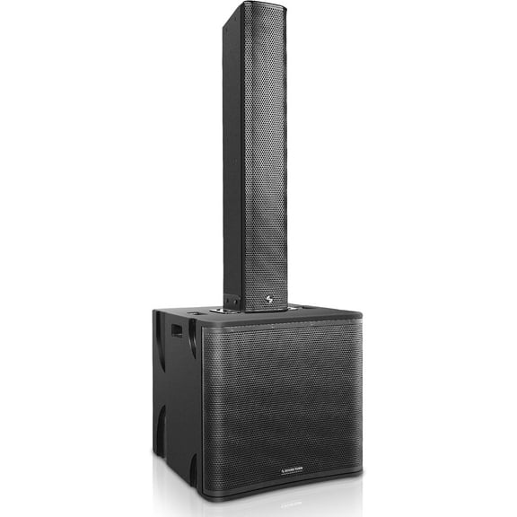 Sound Town CARPO Series Subwoofer and Line Array Speaker System with One Powered 18-inch Subwoofer, One High-Power Passive Column Line Array Speaker, Birch Plywood, Black (PS-18SP12B1.1)