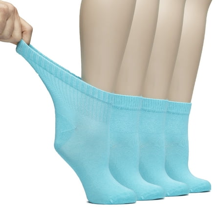 

HUGH UGOLI Women Diabetic Ankle Socks Super Soft & Thin Bamboo Socks Wide & Loose Non-Binding Top & Seamless Toe 4 Pairs Blue Curacao Shoe Size: 6-9